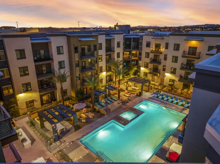 The Aston Scottsdale apartments night time views.