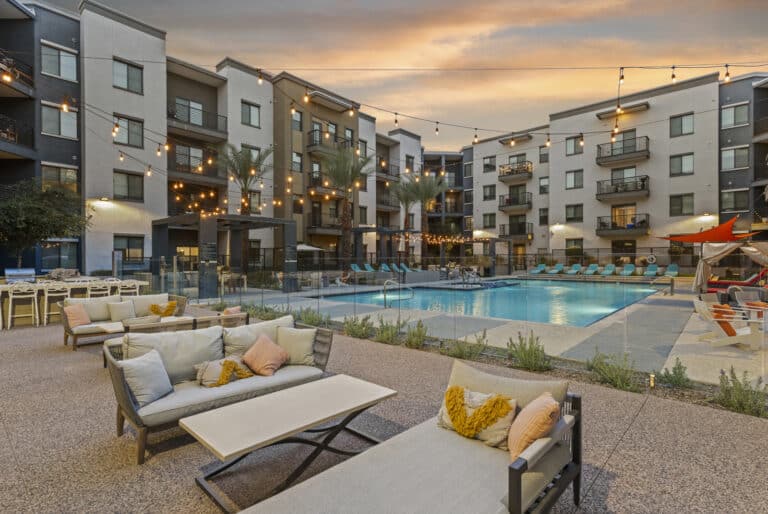 The Aston Scottsdale apartments night time pool views.